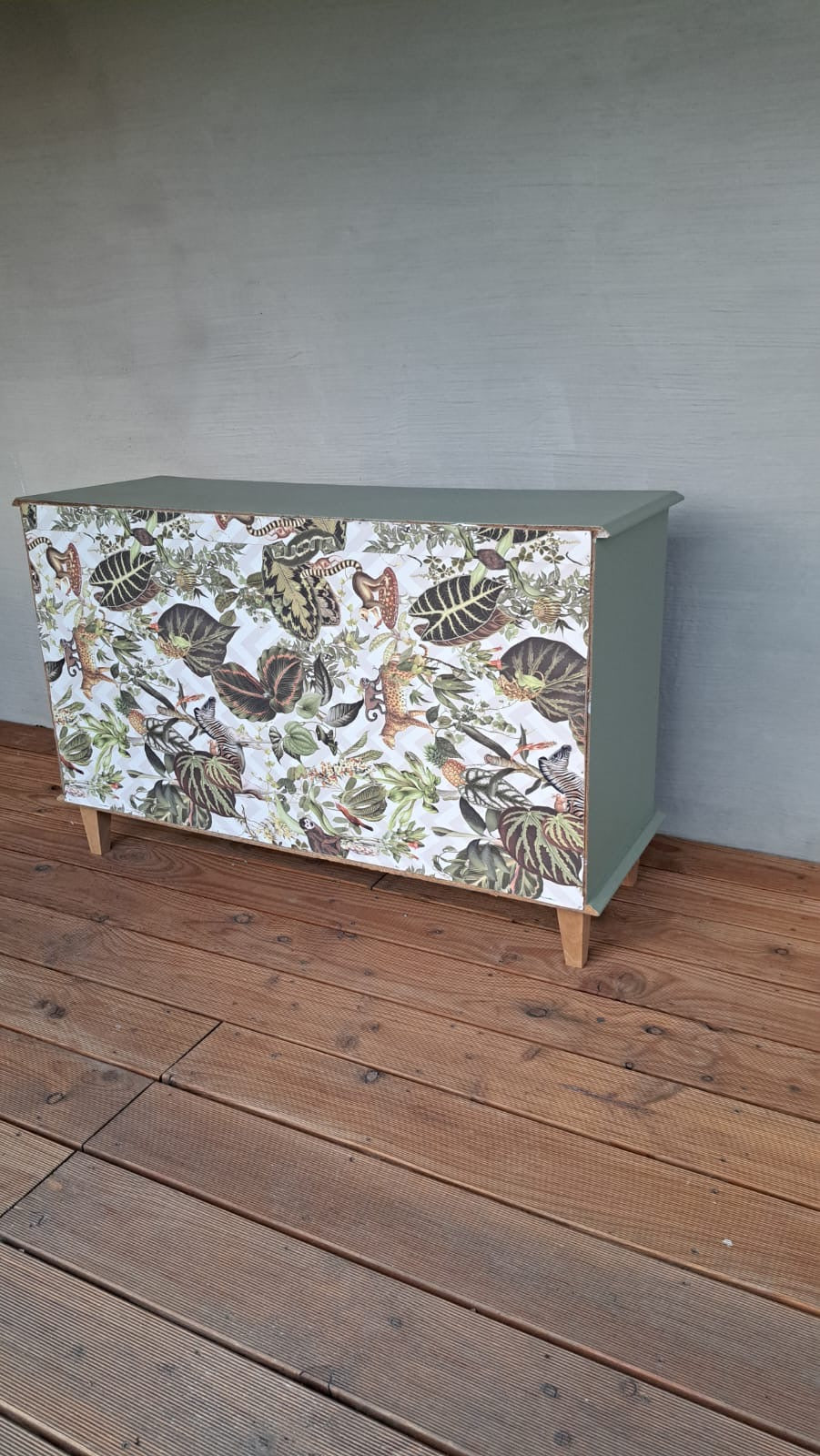 Vintage Boho Kommode Sideboard Upcycling-Kommode mit Rattangeflecht