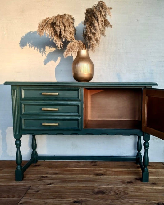 Grüne vintage kommode | Sideboard | mid century | hirschgrün | Beistelltisch mit Gold Akzenten